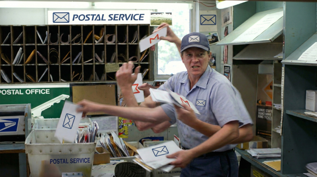 Postal worker sorting mail demonstrating email organization
